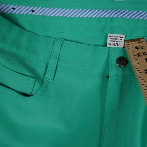 FootJoy Mens Athletic Fit Golf Pants Mint Green Performance Stretch W34 L32 - Picture 2 of 11